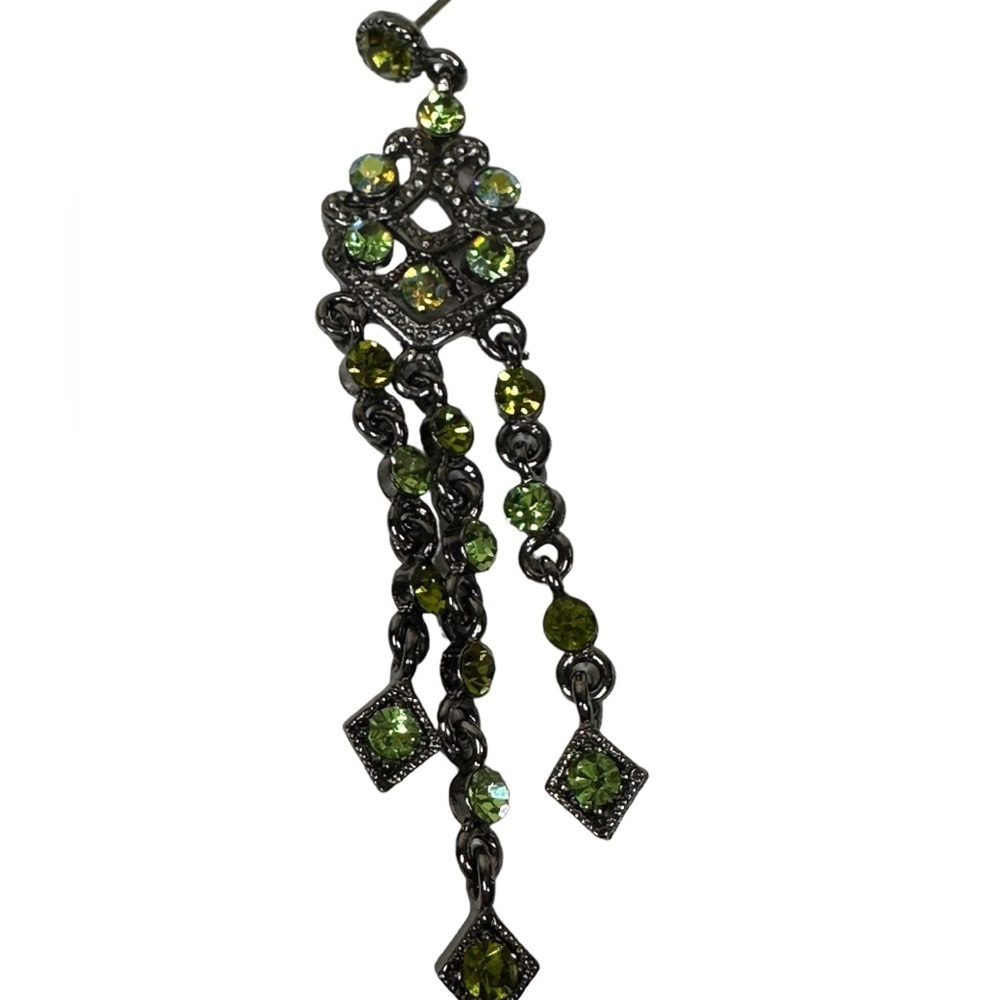 Beautiful vintage silver with green stone earrings. Stunning dangle earrings - Picture 4 of 4